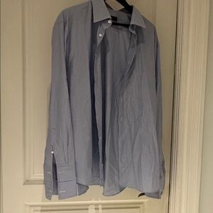 Canali Men's White and Blue Pinstripe Dress Shirt